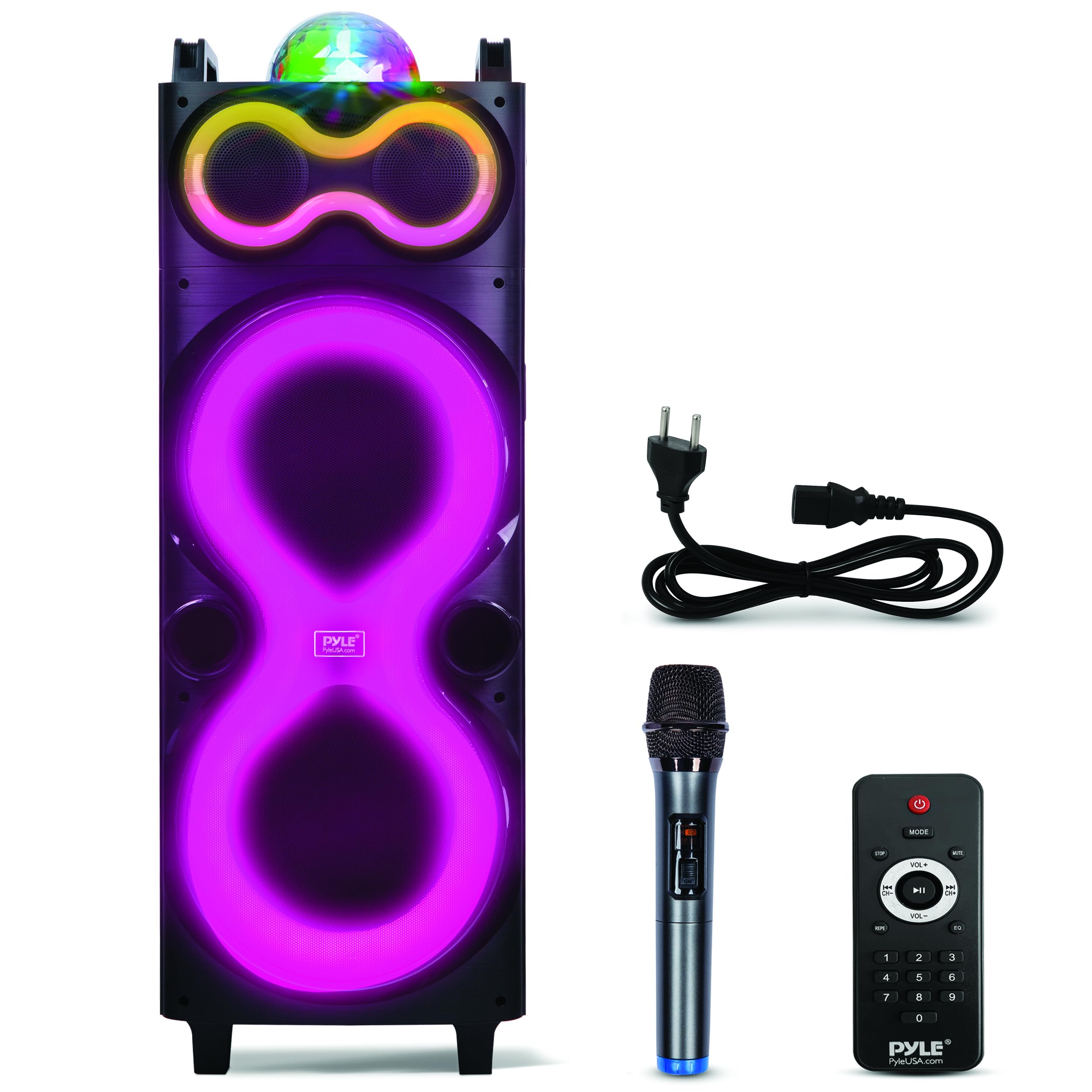 Pyle Enceinte Bluetooth Karaoké 240 W, Sono Portable, Double Haut-Parleur, Enceinte Bluetooth Puissante avec Micro sans Fil USB/SD/AUX/FM, Éclairage LED, Fêtes Extérieures et Intérieures