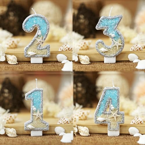 Miniatura 4 de ElekFX Vela de tercer cumpleaños para tartas, velas de cumpleaños número 3 de estrellas de mar de playa, velas de cumpleaños número 3 de 2.76