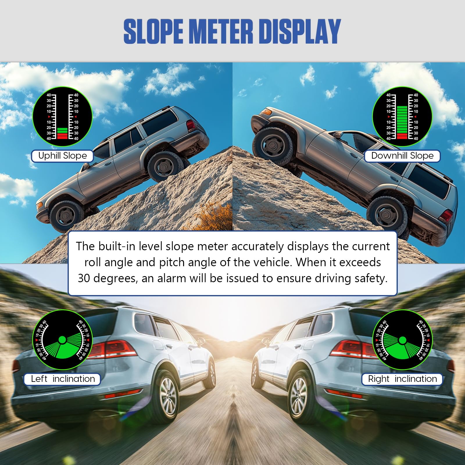 PLAYOCCAR M60 GPS Velocità e pendenza Giroscopio multiasse integrato Indicatore livello inclinazione Contatore velocità Smart Slope Meter