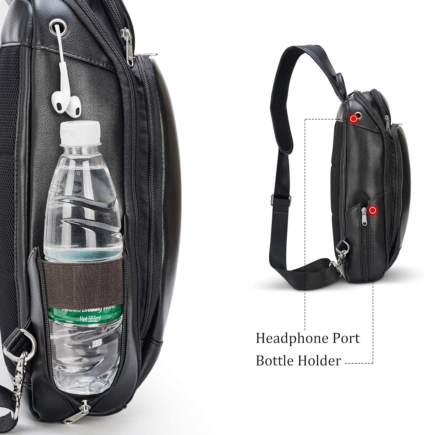 Polare Modern Style Sling Shoulder Bag Men’s Travel/Hiking Daypack with Full Grain Italian Leather and YKK Zippers - Image 7