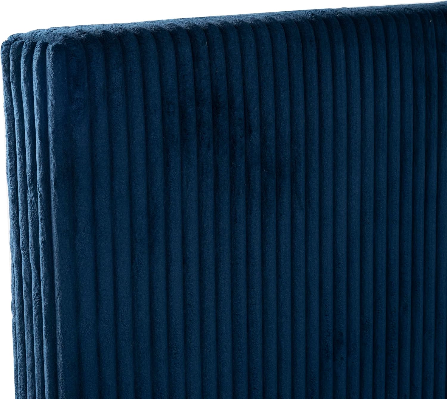 SAFAVIEH Couture Collection - Mallika Navy Corduroy Queen Bed, Channel Tufted Headboard, Plush Upholstery, No Box Spring Needed (SFV6117C-Q)