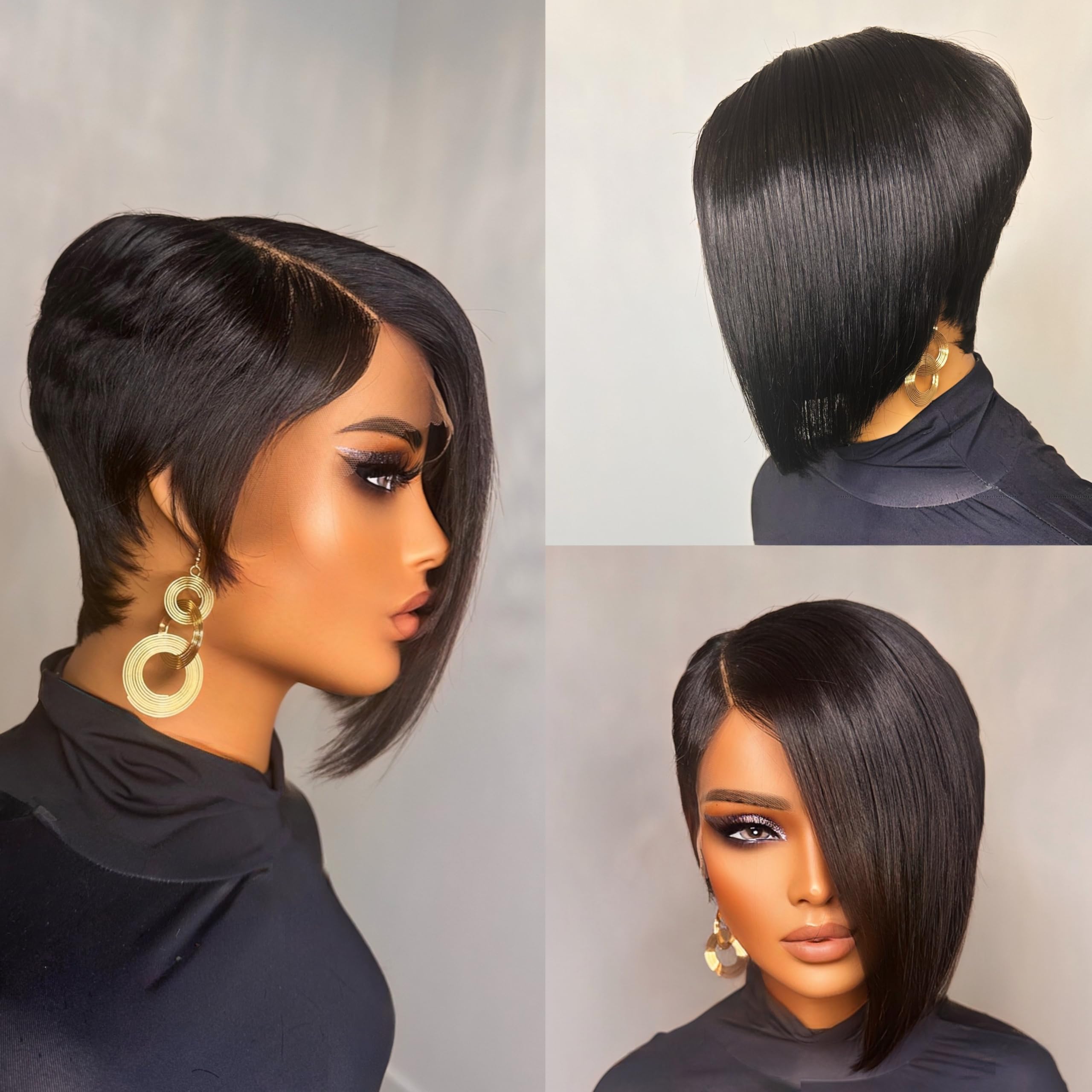 Amazon.com : SisBroSis 4x4 Lace Closure Pixie Cut Human Hair  display picture 2