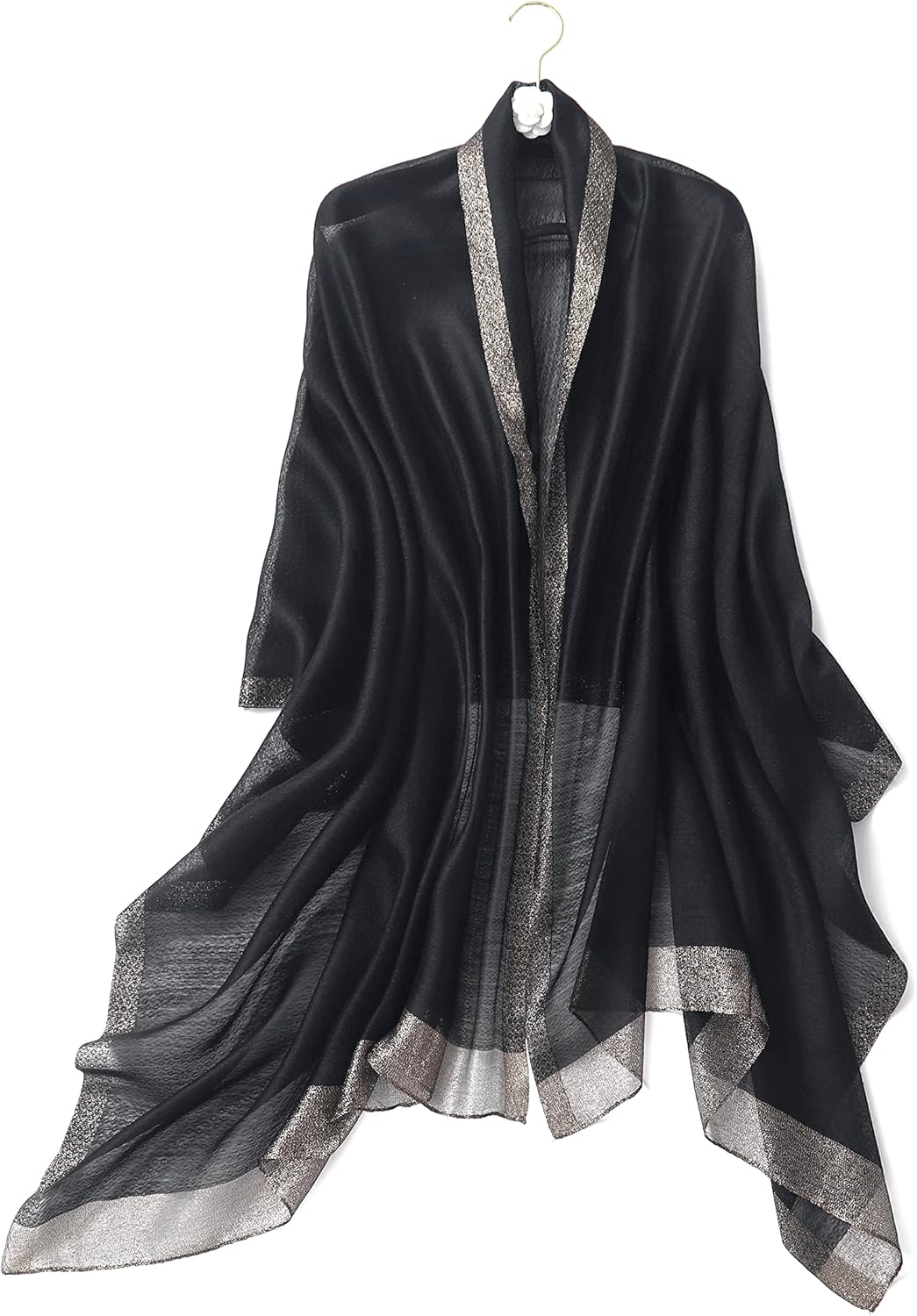 STARWHISPER Women's Gold Trim Silk Scarf Shawl Wrap - Elegant Accessory for Evening Dress - Gift Packaged