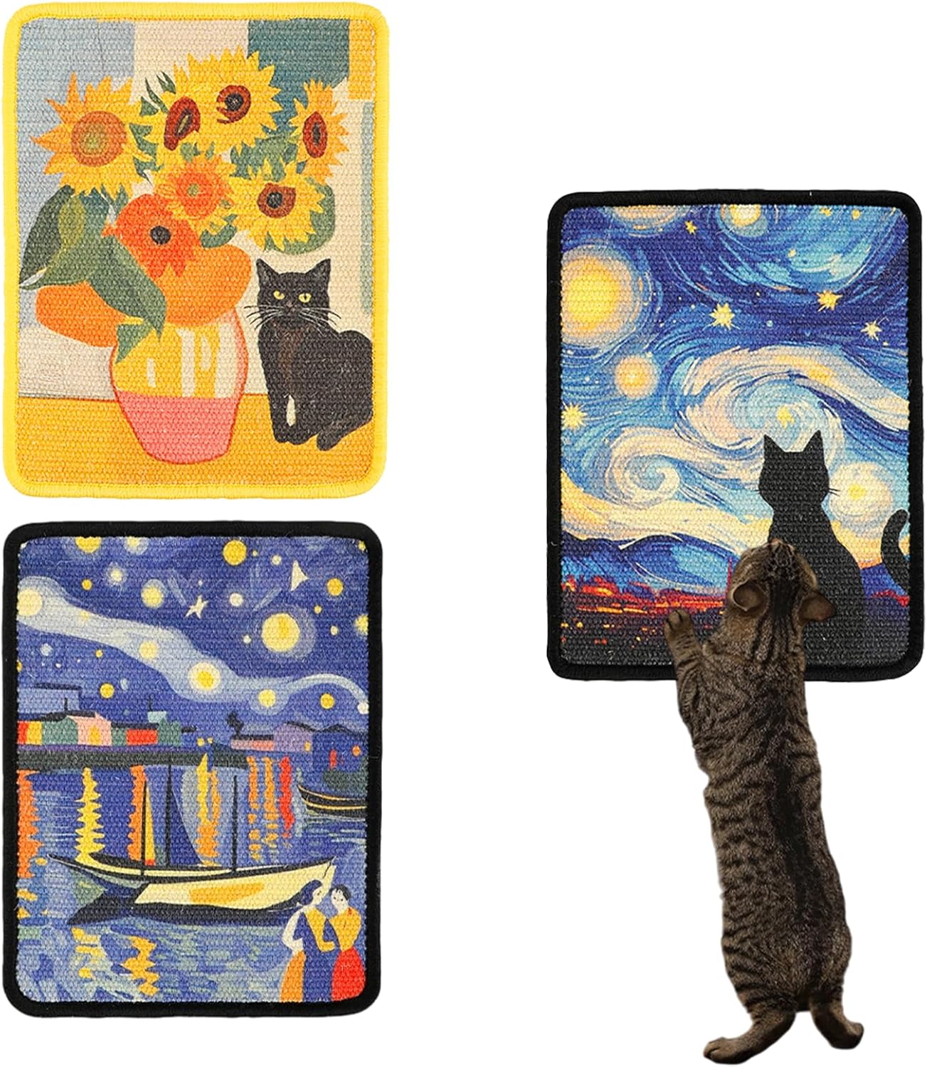 ILIMOC Sisal Cat Scratcher Mat: 3 Pcs 16x12 Inches Cat Scratcher Art Wall for Indoor Cats Natural Art Print - Couches - Durable Scratching Poster to Protect Couch and Carpet Cabinets Doors