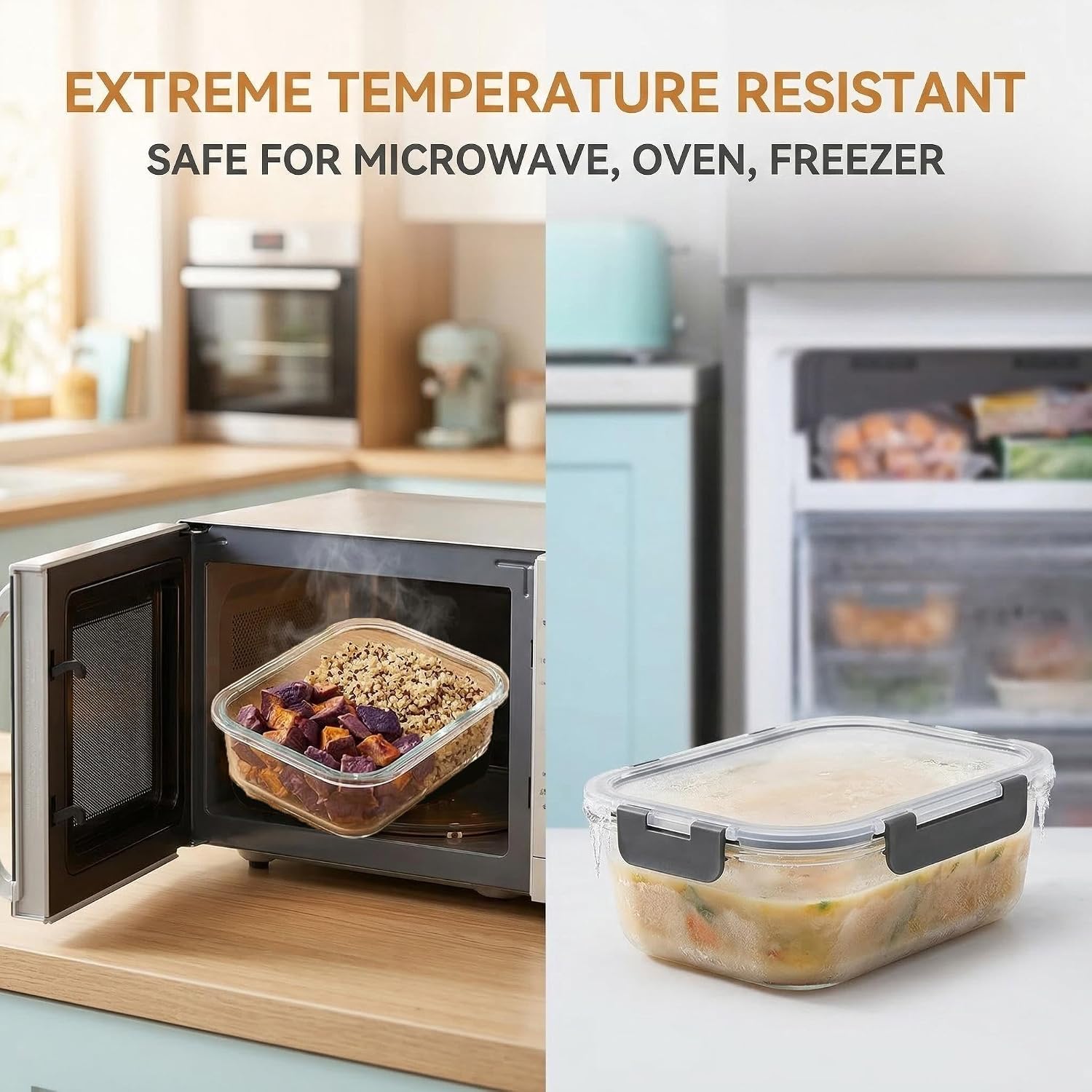 Glass Meal Prep Containers with Lids, 5 Pack 36 oz, Leak Proof, Snap Lock, Dishwasher, Microwave, Oven and Freezer Safe, Includes Labels and Marker