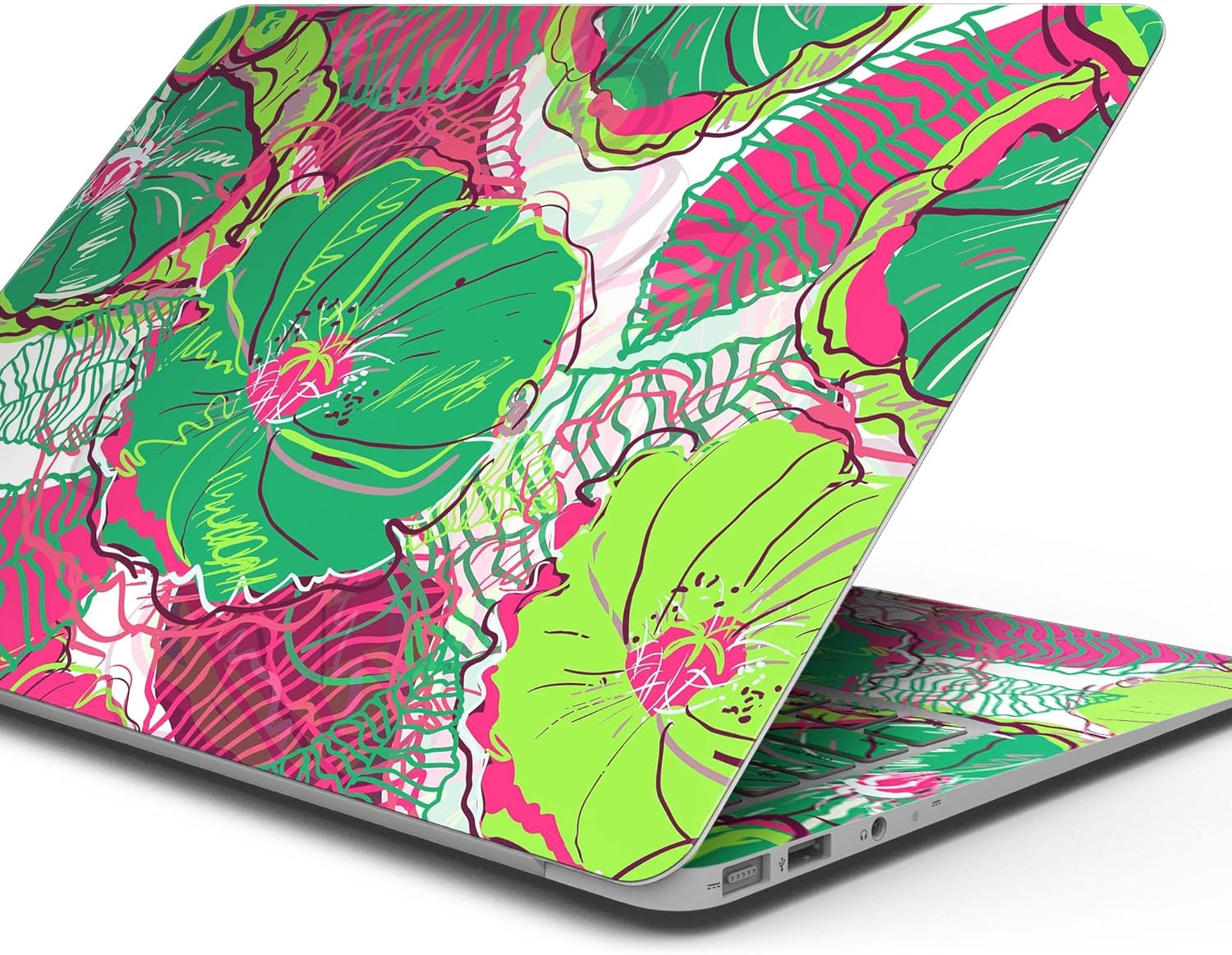 DesignSkinz - Bright Pink and Green Flowers - Full-Body Wrap Protective Decal Skin Kit Compatible with MacBook 13" Pro M1 (A2338)