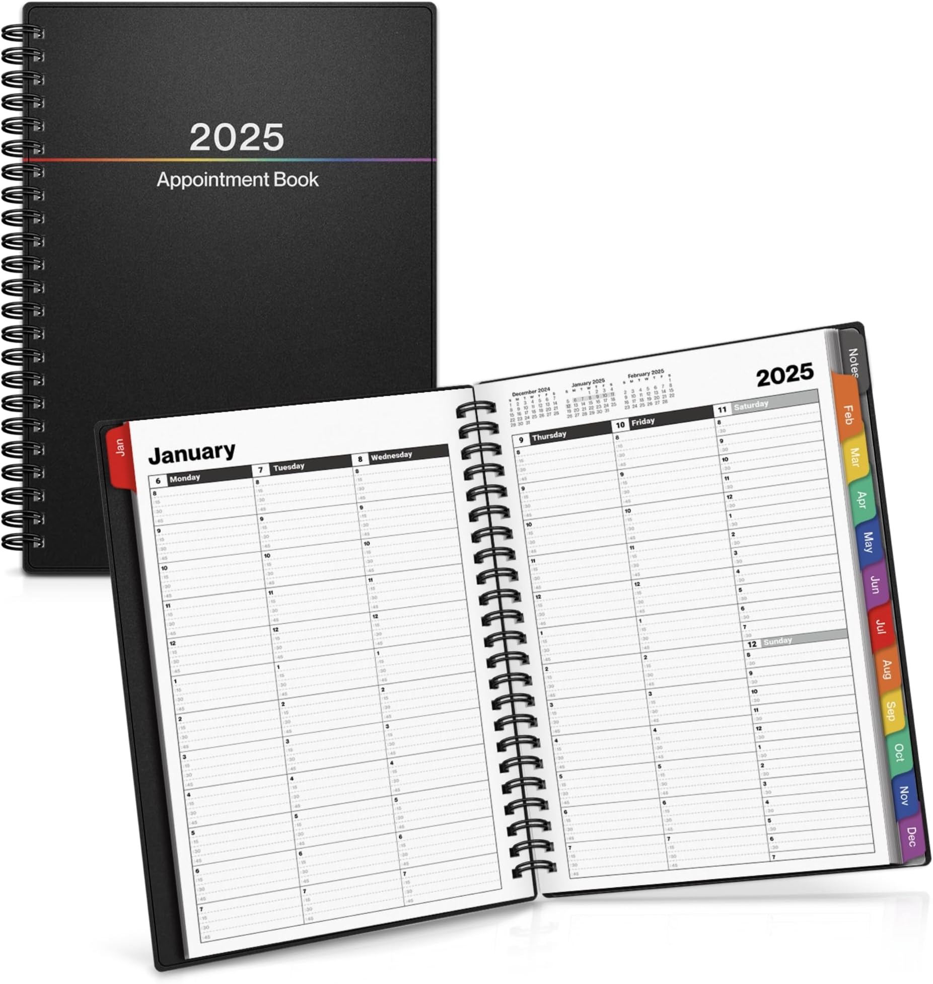 Dunwell Appointment Daily Planner 2024 (6x8.25, Colorful) - Planner with Tabs, Jan 2024 - Dec 2024, Calendar Appointment Book with 15 Minute Increments, Daily Planner with Hourly Schedule