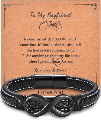 Gifts for Man/Brother/Nephew/Grandson/Boyfriend/Bonus Son - Stainless Steel Infinite Leather Bracelets Gifts, Gift for Him Birthday Christmas Graduation Valentines Day Gifts