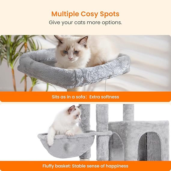 Heybly Cat Tree with Cat Self Groomer Brush, 108cm HCT005SW