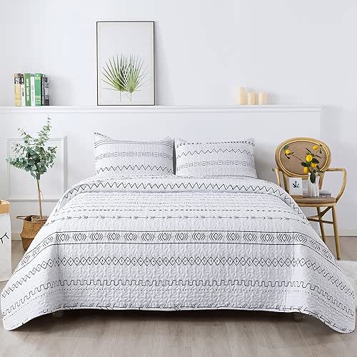 Andency White Quilt Set King (106x96 Inch), 3 Pieces(1 Boho