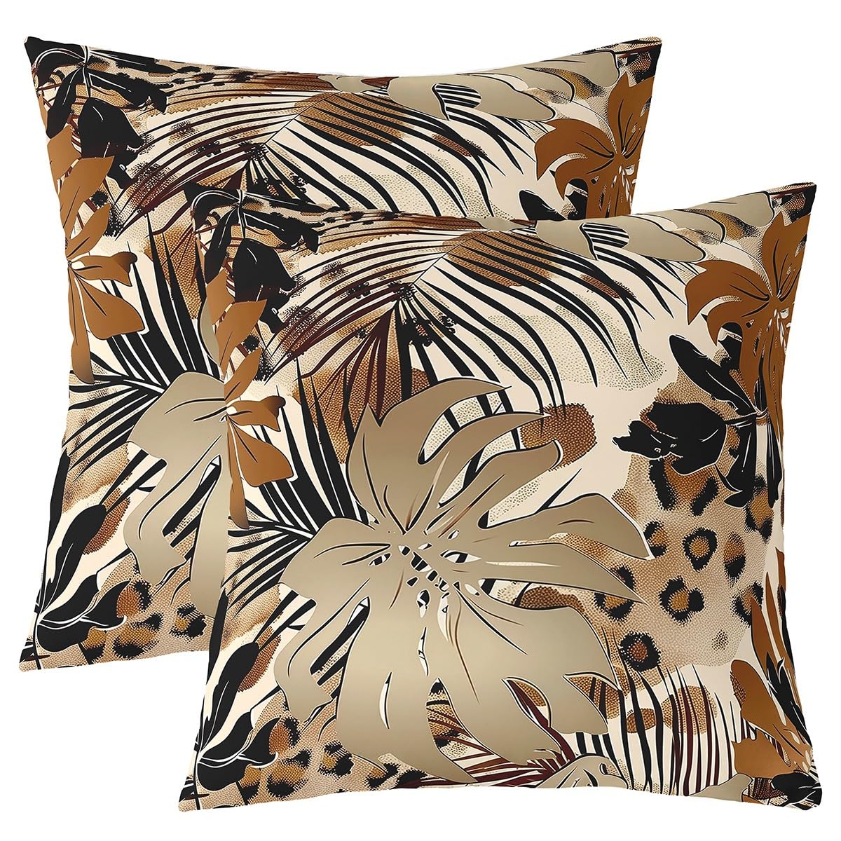 Homemissing Leopard Reversible Throw Pillow Covers 45x45cm Leaves Pillow Covers Home Decor Botanical Square Cushion Covers Set of 2 Nature Theme Throw Pillowcases for Sofa Couch Chair Olive Brown — image 1
