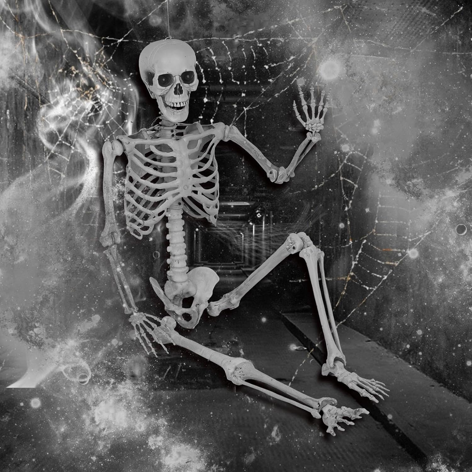 5.4Ft/165cm Halloween Life Size Full Body Human Skeleton Bones with Movable Joints,Posable Skeleton with Adjustable Joints for Indoor Outdoor Halloween Props Decor (Normal)