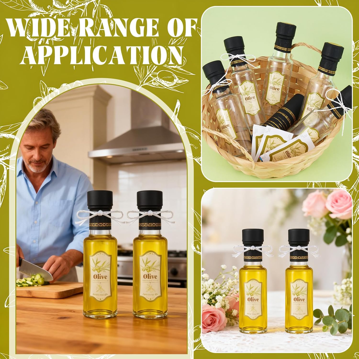 20 Pcs 4 oz Mini Glass Olive Oil Bottles, Empty Sauce Glass Bottles with Leak Proof Screw Cap, Mini Olive Oil Bottles with Seals Caps Stickers Dropper Inserts for Gifts Kitchen (Clear)