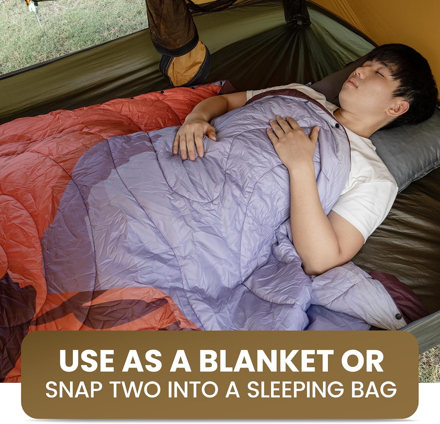 ONETIGRIS Ultralight Camping Blanket, Packable Puffy Quilt Puffy Printed Camping Blanket with Snap Buttons & Corner Loops for Backpacking, Hiking & Travel