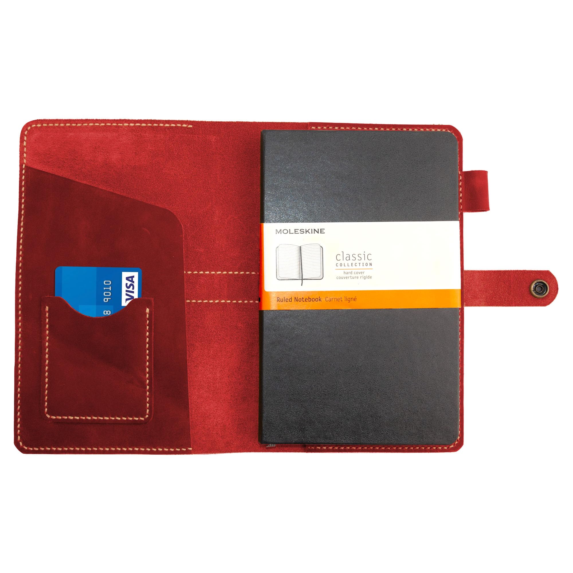 Turbosnail Leather Journal Cover for Moleskine Large Size Hard Cover Notebook, Handmade Leather Cover for 5"x8.25" Hardback Notebook,with pen holder Notebook Cover (Red)