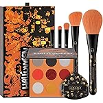 docolor Makeup Brush Set, 5PCS Goth Makeup Brushes Powder Contour Eyeliner Brow Eyeshadow Brush Set with 9 Colors Pigmented Eyeshadow Palette,1PC Makeup Sponge Puff & 3PCS Fake Scar Tattoo Makeup kit