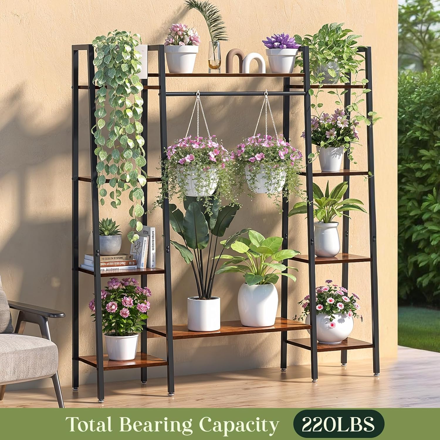 Tall Plant Stand with Grow Light, 55" Plant Shelf Indoor, 6 Tiered Metal Plant Stands Indoor for Plants Multiple, Corner Plant Holders, Black Flower Stands Display Rack for Living Room, Patio