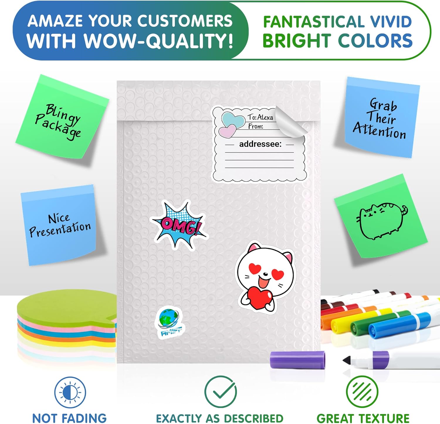 AMZ White Poly Bubble Mailers 6.5 x 9 Padded Envelopes 6 1/2 x 9 Pack of 300 Poly Cushion Envelopes with Peel and Seal, Mailing, Shipping, Packing and Packaging