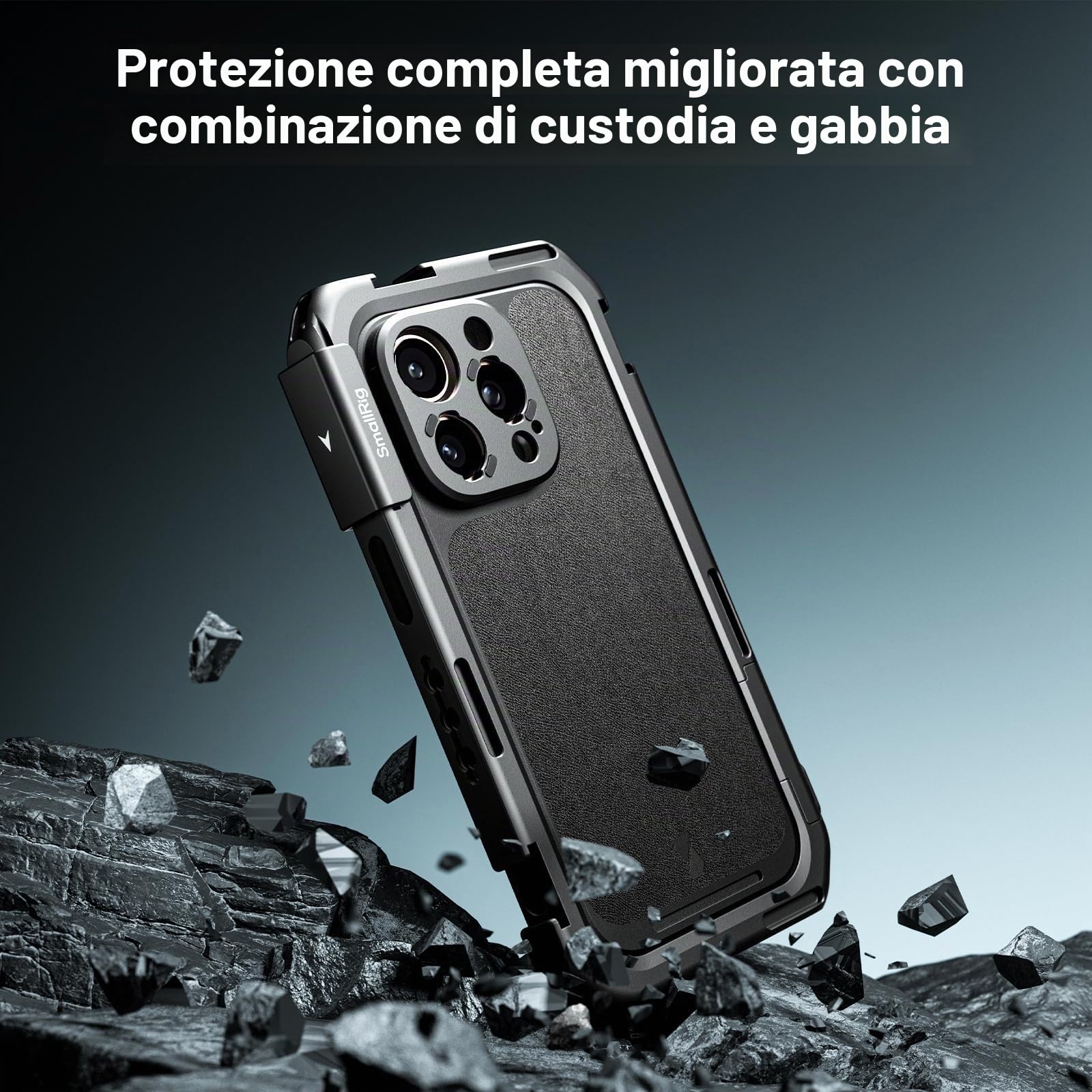 SMALLRIG Mobile Video Cage per iPhone 16 Pro, Gabbia per Telefono con Custodia per Telefono con Piastra Posteriore per Obiettivo a T, Supporto per MagSafe - 4828