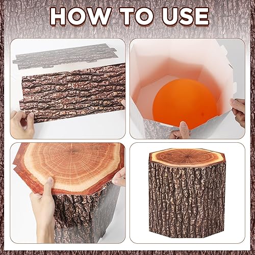 Miniatura 4 de 6 piezas de decoraciones de fiesta de vaquero occidental con forma de tocón de árbol de grano de madera, cajas grandes de tocón de árbol falso,