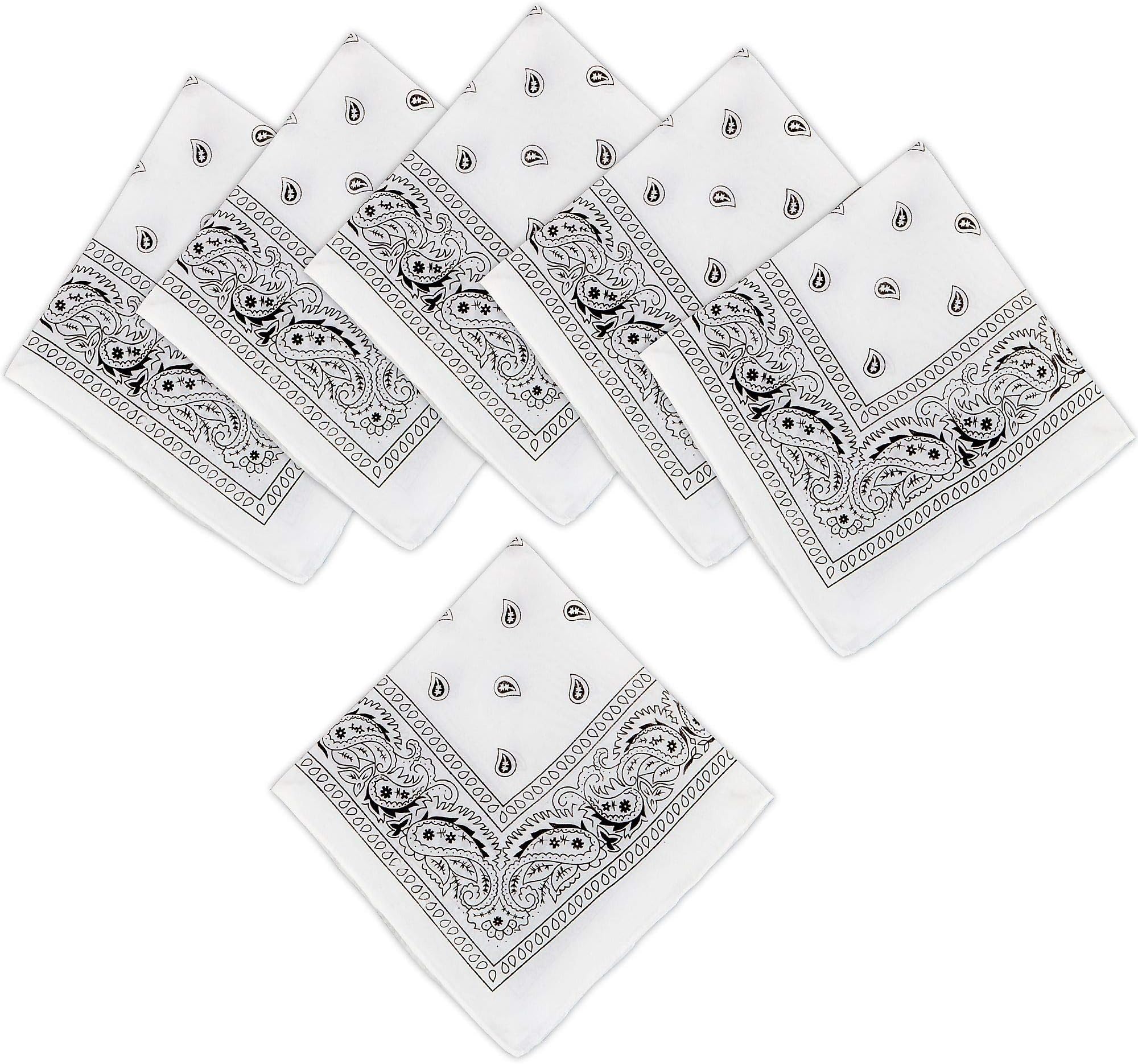 Party City Bandanas, 10 Count, White Paisley Print, Reusable Washable Head Wrap Face Covering for Outdoor Activities