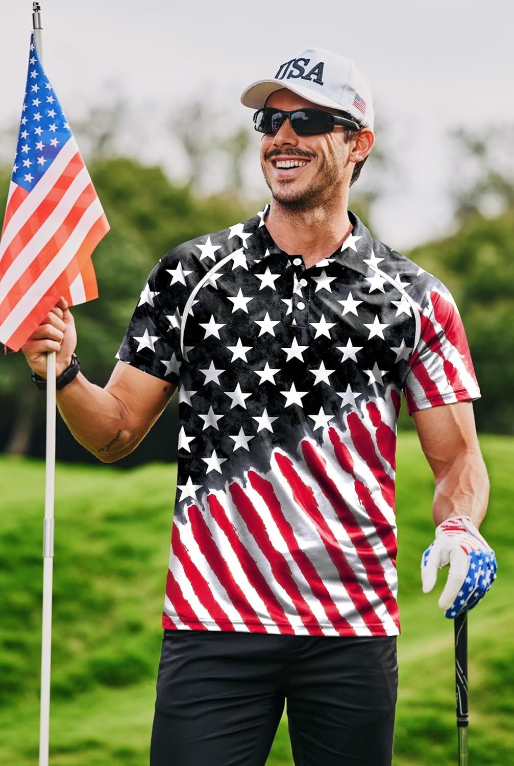 Mainfini Men's Short Sleeve Golf Shirts UPF 50+ Raglan Patriotic American Graphic Polo Shirt (S-3XL) - Image 5