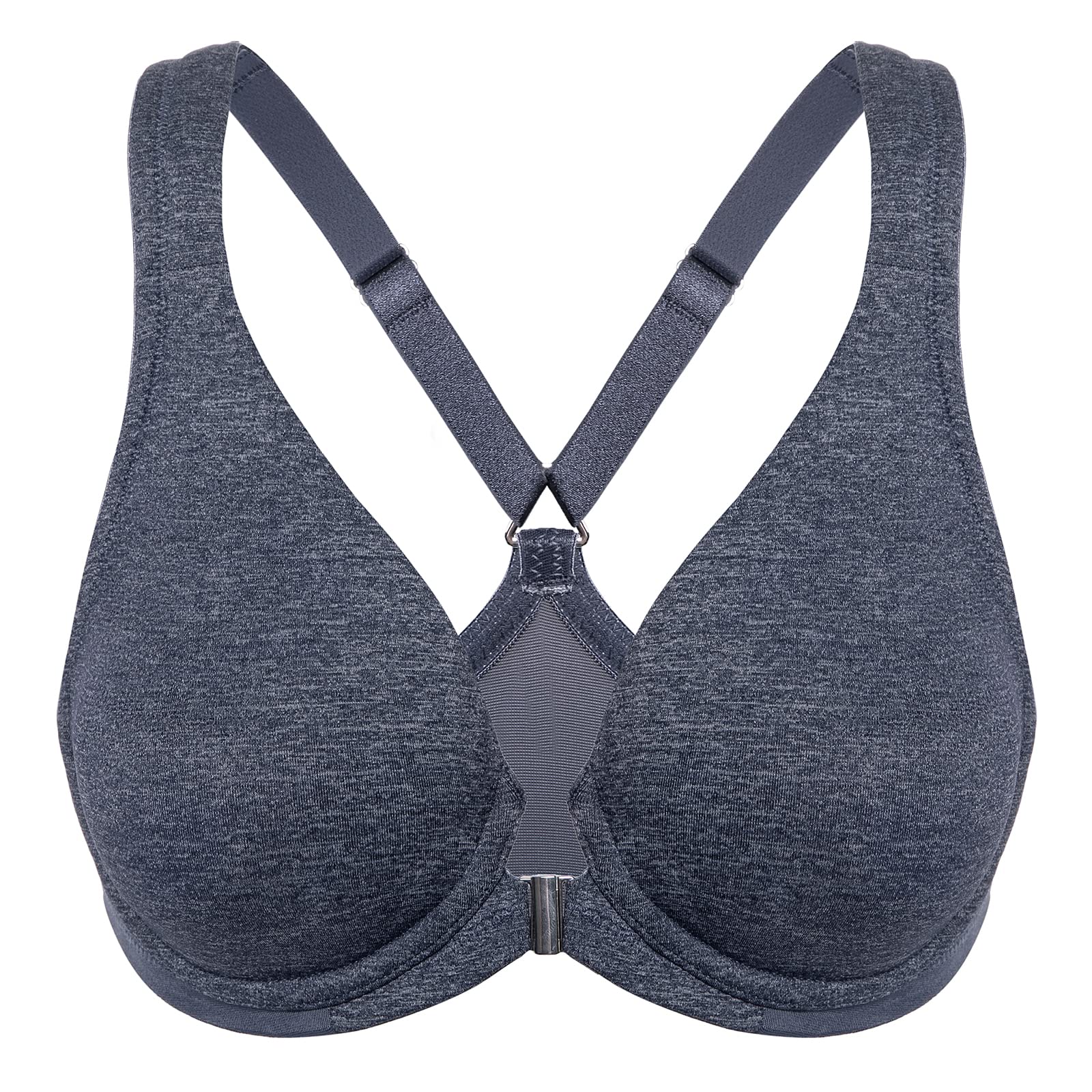 Delimira Women's Front Fastening Bras Seamless Unlined Racer Back Plus Size Underwired Plunge Bra — view 30