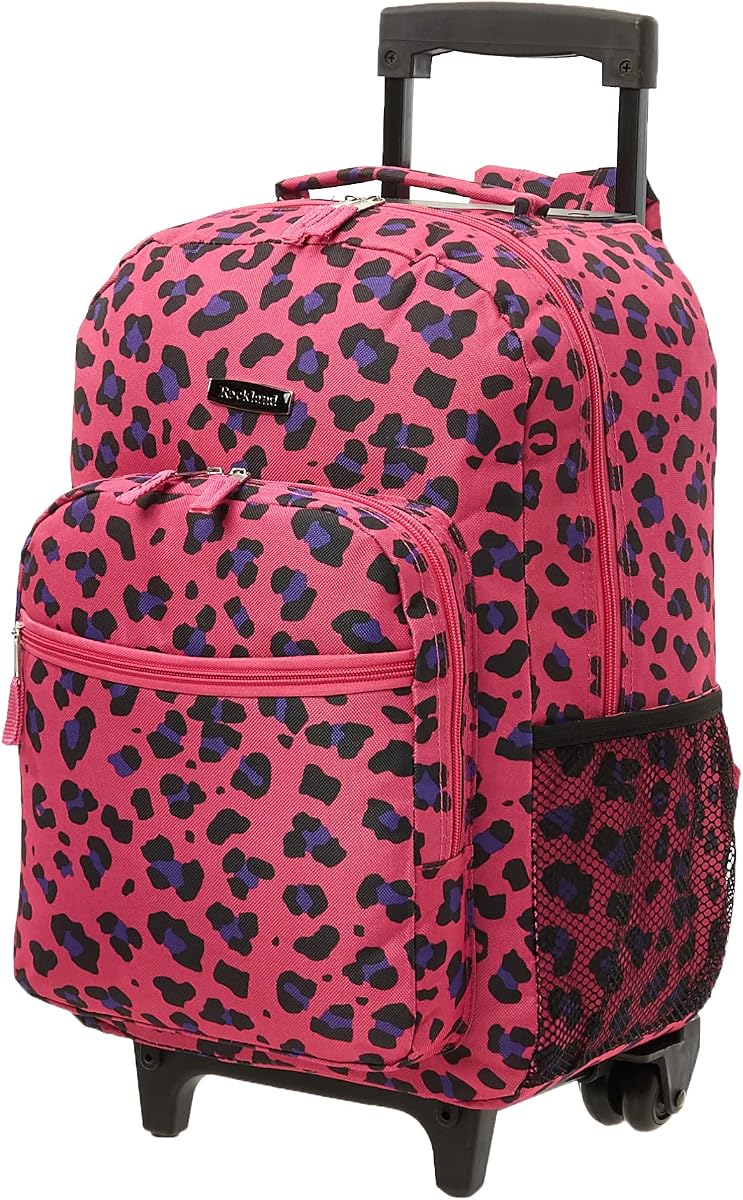 Mochila enrollable de 17"con doble asa, leopardo magenta