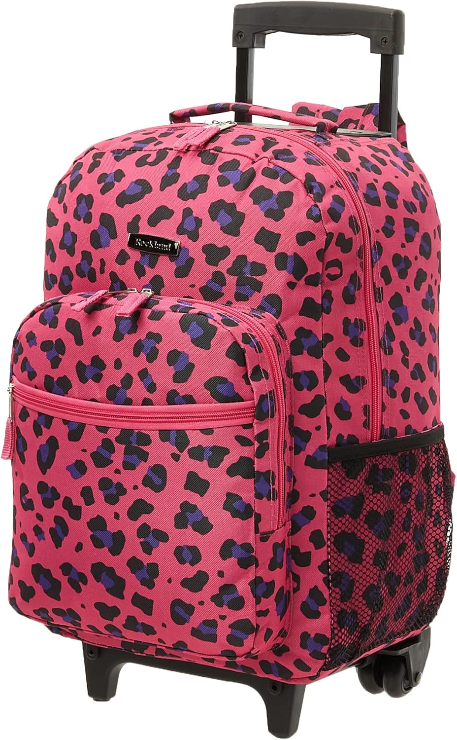 Rockland Double Handle Rolling Backpack, Magenta Leopard, 17"x13"x10" 17"x13"x10" Magenta Leopard