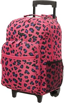 Rockland Double Handle 17" Rolling Backpack, Magenta Leopard