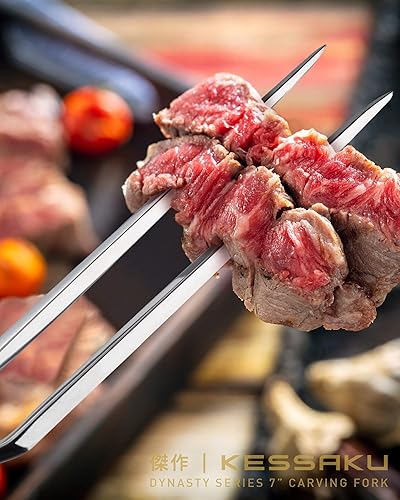 Miniatura 5 de Juego de cuchillo de trinchar de 12 pulgadas y tenedor de carne de 7 pulgadas - Serie Dynasty - 67 capas AUS-10V de acero Damasco japonés - Borde