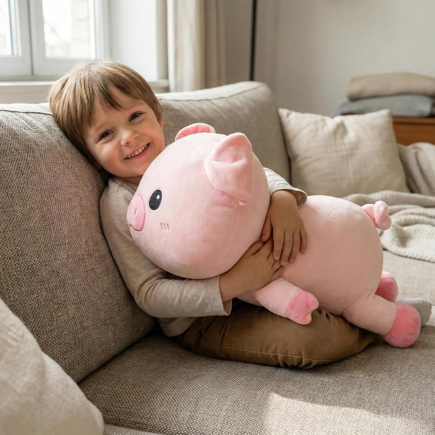 Cute Pink Pig Plush Toy – Soft Stuffed Animal Pillow, 18” Long, Kawaii Piggy Doll for Kids & Adults, Sleeping Cuddle Buddy, Gift for Girls, Boys, Baby Nursery Decor - Image 2