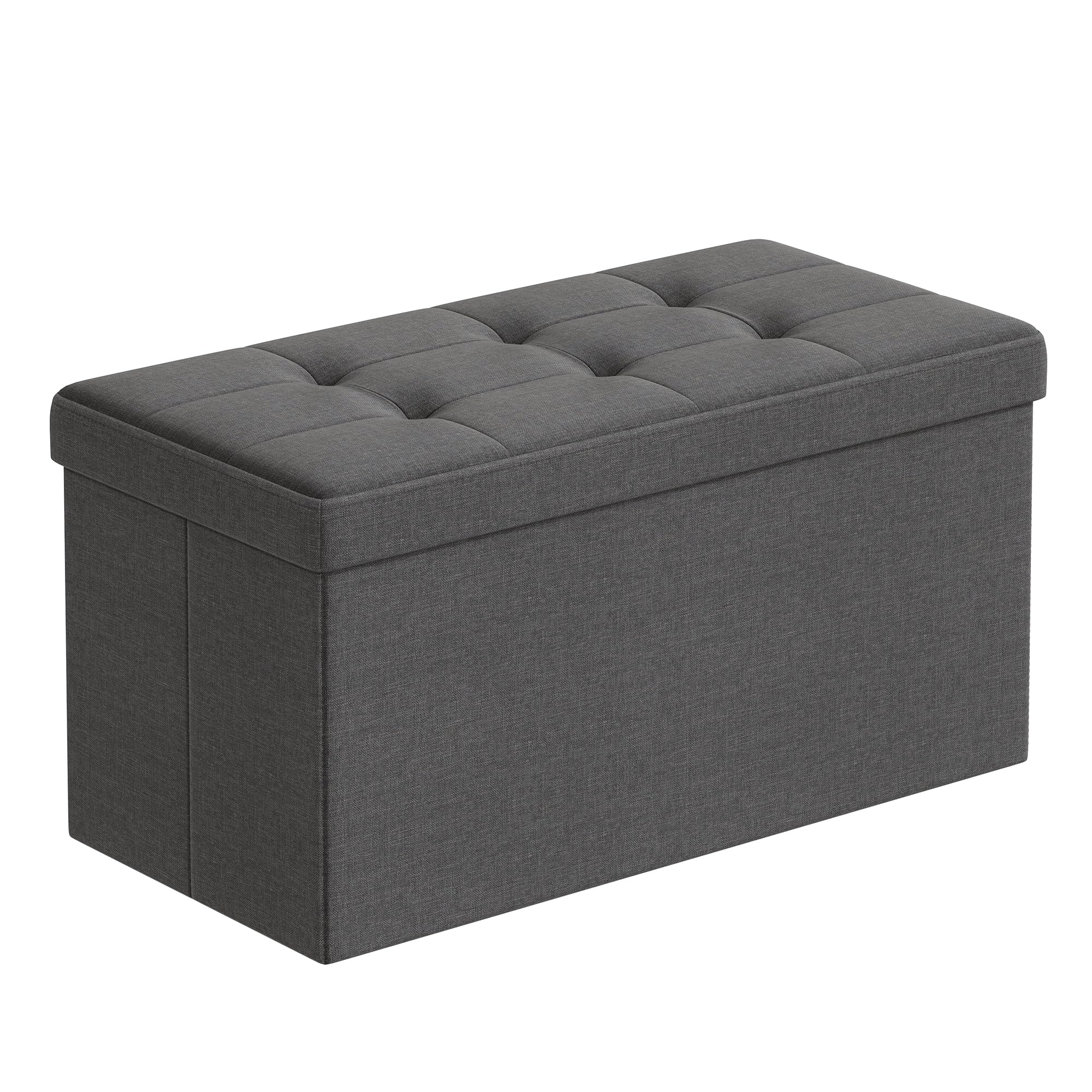 SONGMICS MAZIE Collection - Storage Ottoman Bench, 76 cm Folding Foot Rest Stool, End of Bed Bench, Easy Assembly, for Living Room, Bedroom, Entryway, Dark Grey LSF84GYZ