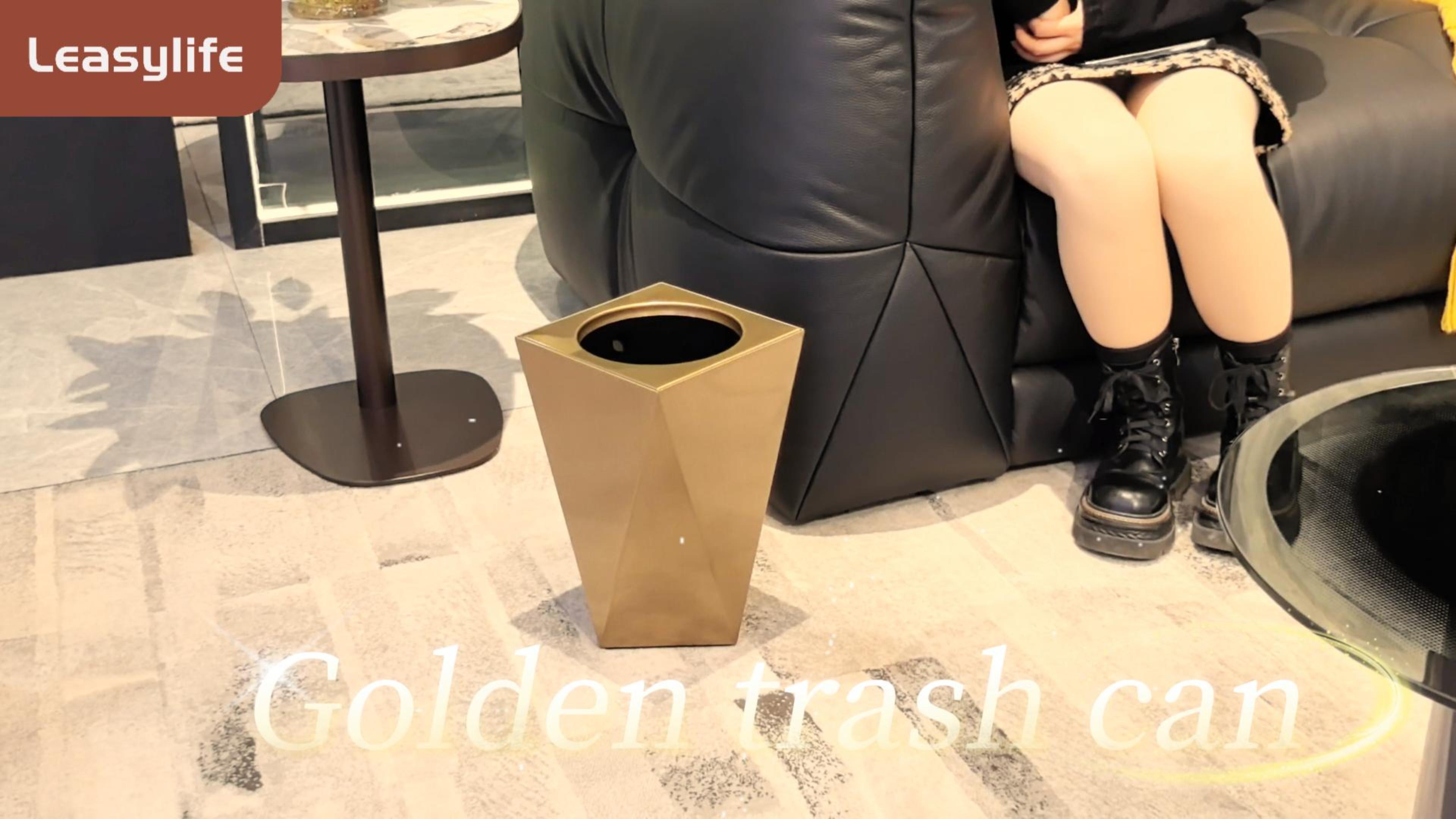 Image of 2.6GAL Gold Bathroom Trash Can,Brass Tarsh Can,Open Top,Decorative Trash Can,Waterproof,Double-Layer with Inner Lining for Bathroom,Bedroom,Office,Living Room,Hotel (Gold)