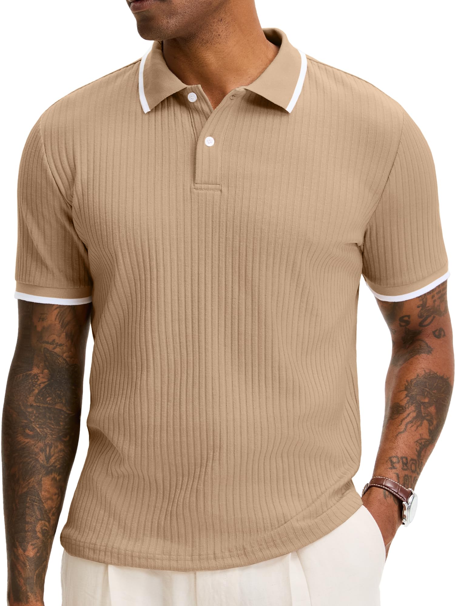 Comdecevis Men's Regular Fit Knit Polo Shirts Short Sleeve Stretch Golf Shirts