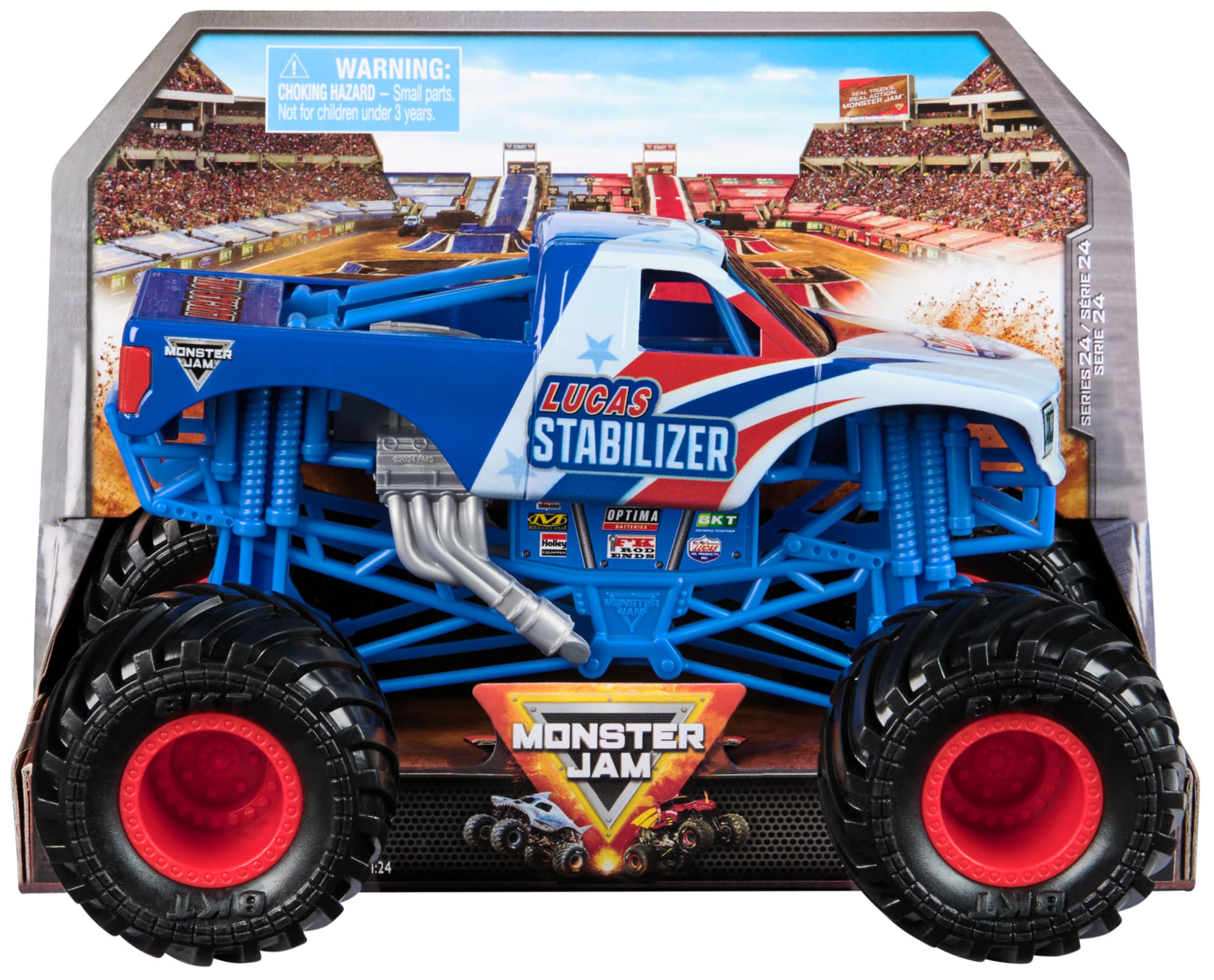Monster Jam, Official Lucas Stabilizer Monster Truck, Collector Die-Cast Vehicle, 1:24 Scale, Kids’ Toys for Boys and Girls Aged 3 and up, Blue