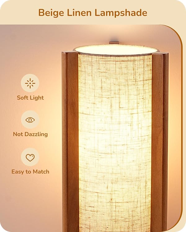 EDISHINE 13.5" Table Lamp, Rose Wood Cylinder Bedside Lamp, E26 Base, 2Pack by EDISHINE - Used condition - Image 3