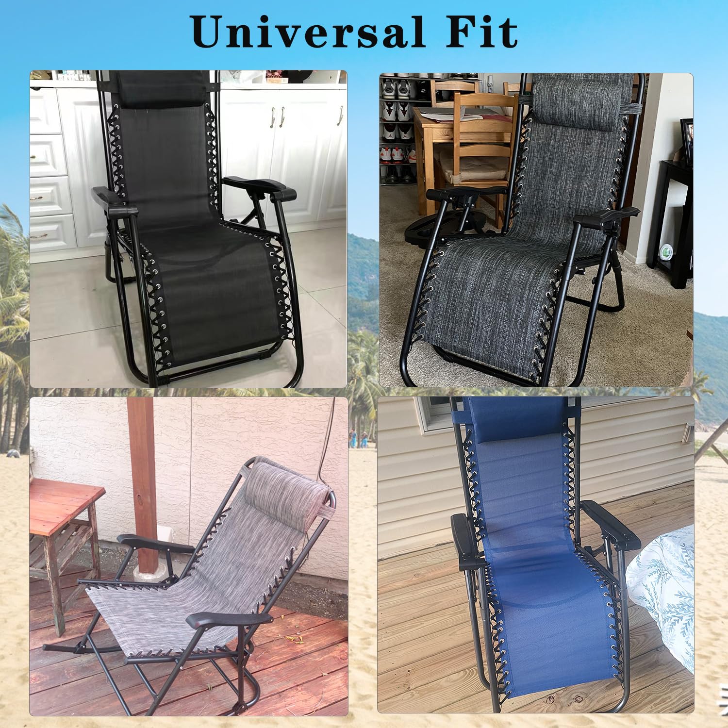 Silla de repuesto Zero Gravity con kit de cuerda elástica, paño de reparación de 17 pulgadas de ancho con cable de repuesto para sillas antigravedad, sillón reclinable al aire libre, silla de patio, 6