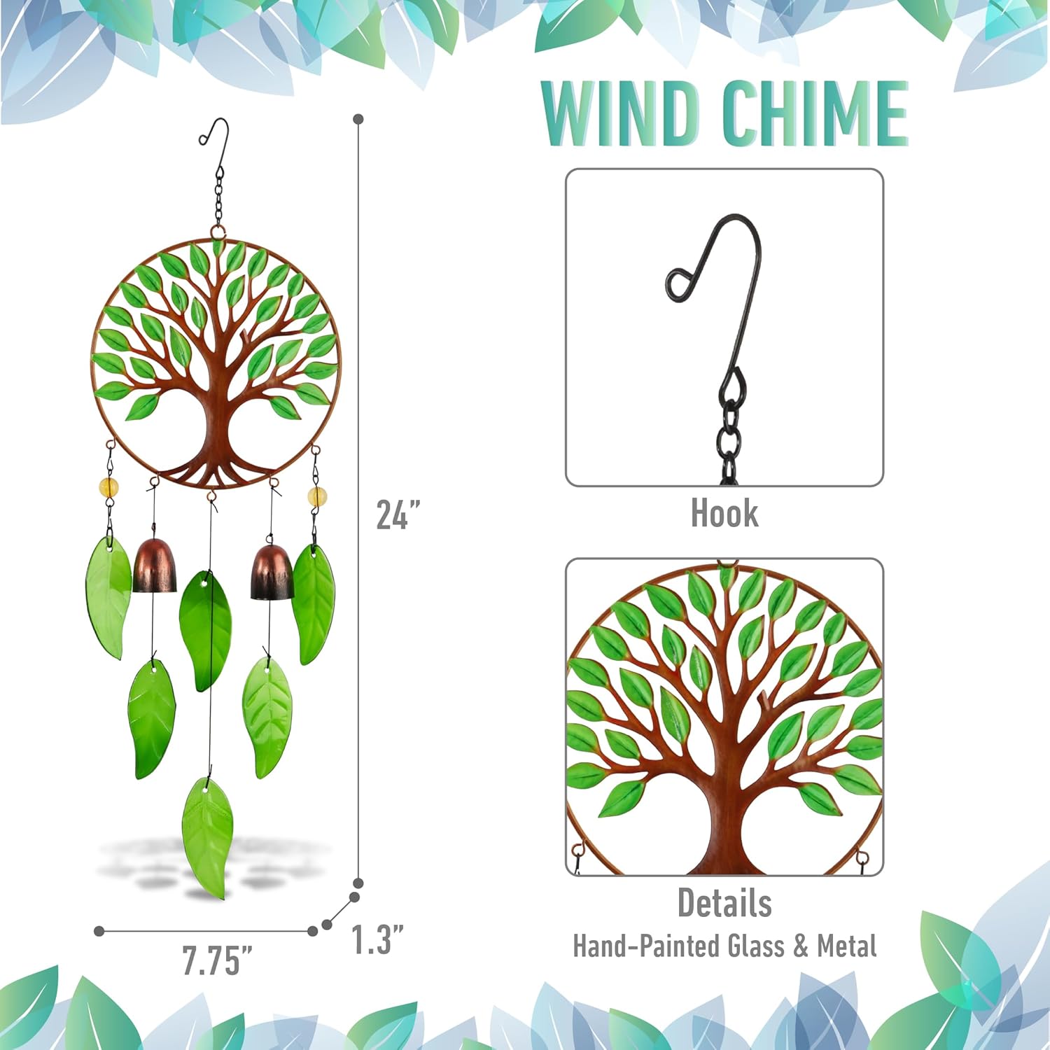CoTa Global Tree of Life Wind Chime - Handmade Metal Hanging Decor, Rustic Brown Garden Ornament with Metal Tubes, Indoor Outdoor Porch Patio Yard Decoration - 24 Inches