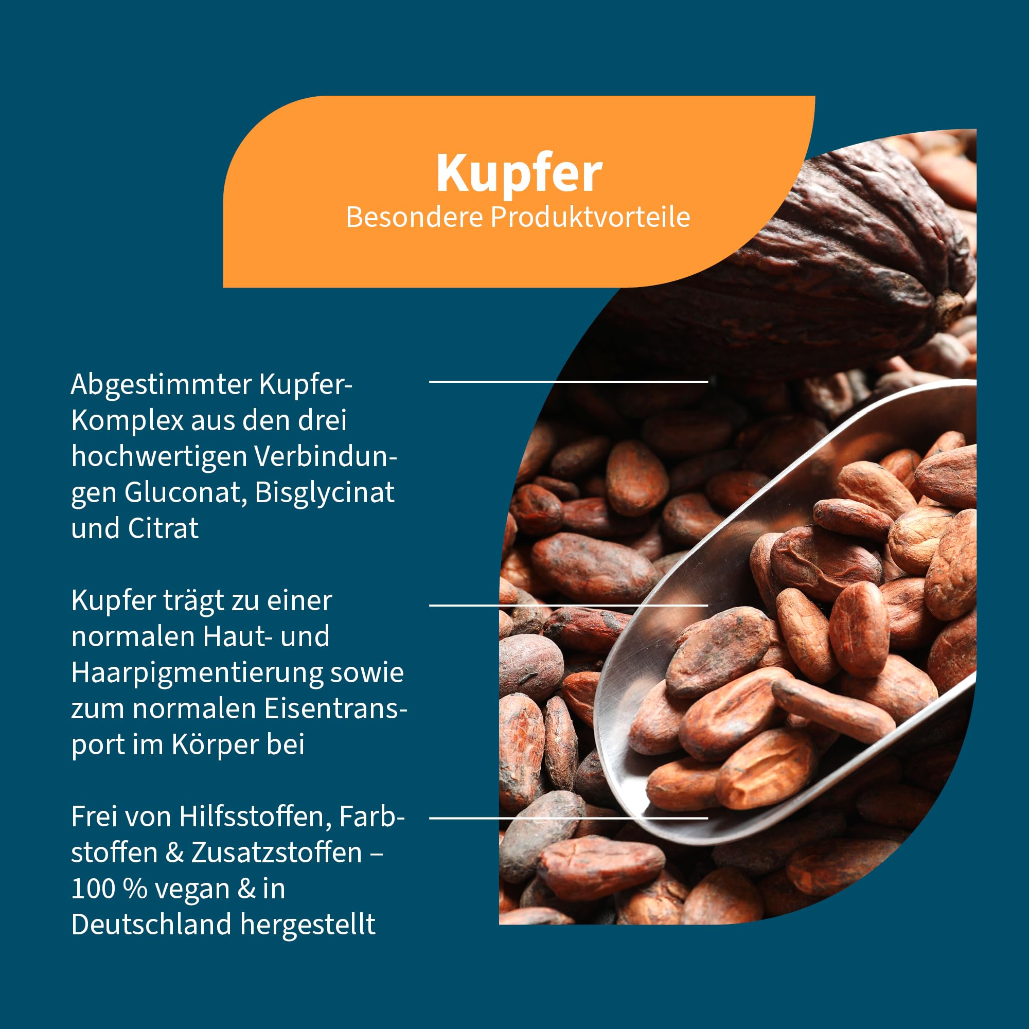 NatuGena Kupfer Komplex, 3 Kupferformen Gluconat Bisglycinat Citrat, Nerven- & Immunsystem, Haut- & Haarpigmentierung, Zellschutz antioxidativ, deutsche Herstellung, 90 Kapseln (3-Monats-Packung)