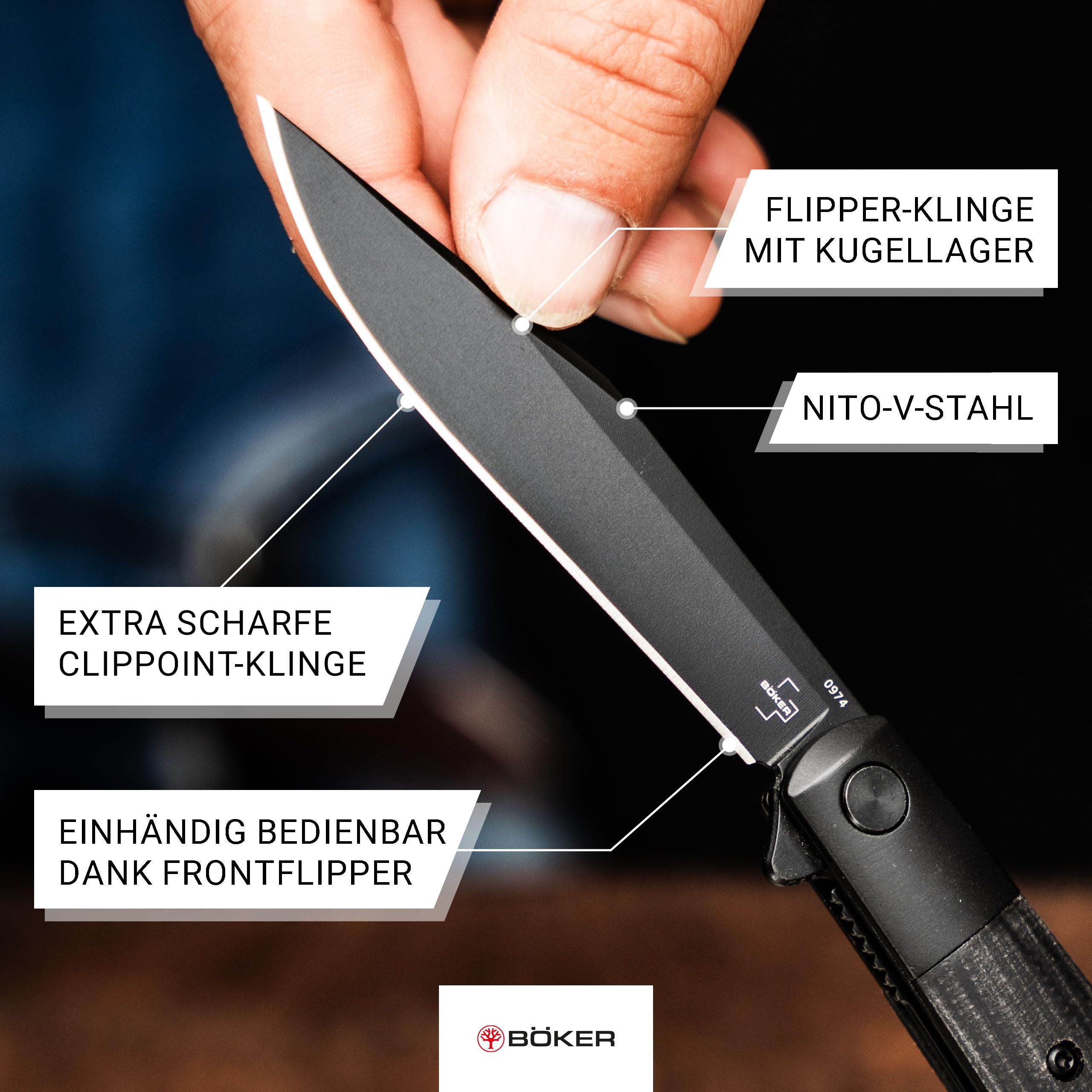 BÖKER PLUS® Modern Stockman Taschenmesser - schlankes Gentleman EDC Klappmesser mit Micarta Griff & Nitro-V Stahl Klinge - klassisches Einhand Farmermesser mit Flipper & Clip für Alltag & Outdoor