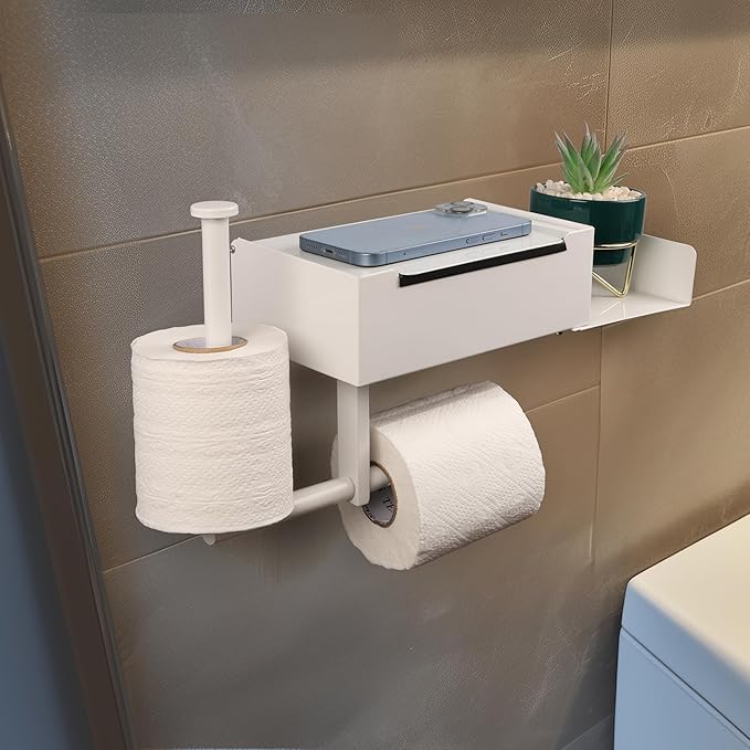 Belle Vous Double Toilet Roll Holder with Shelf & Wipe Box - Wall ...
