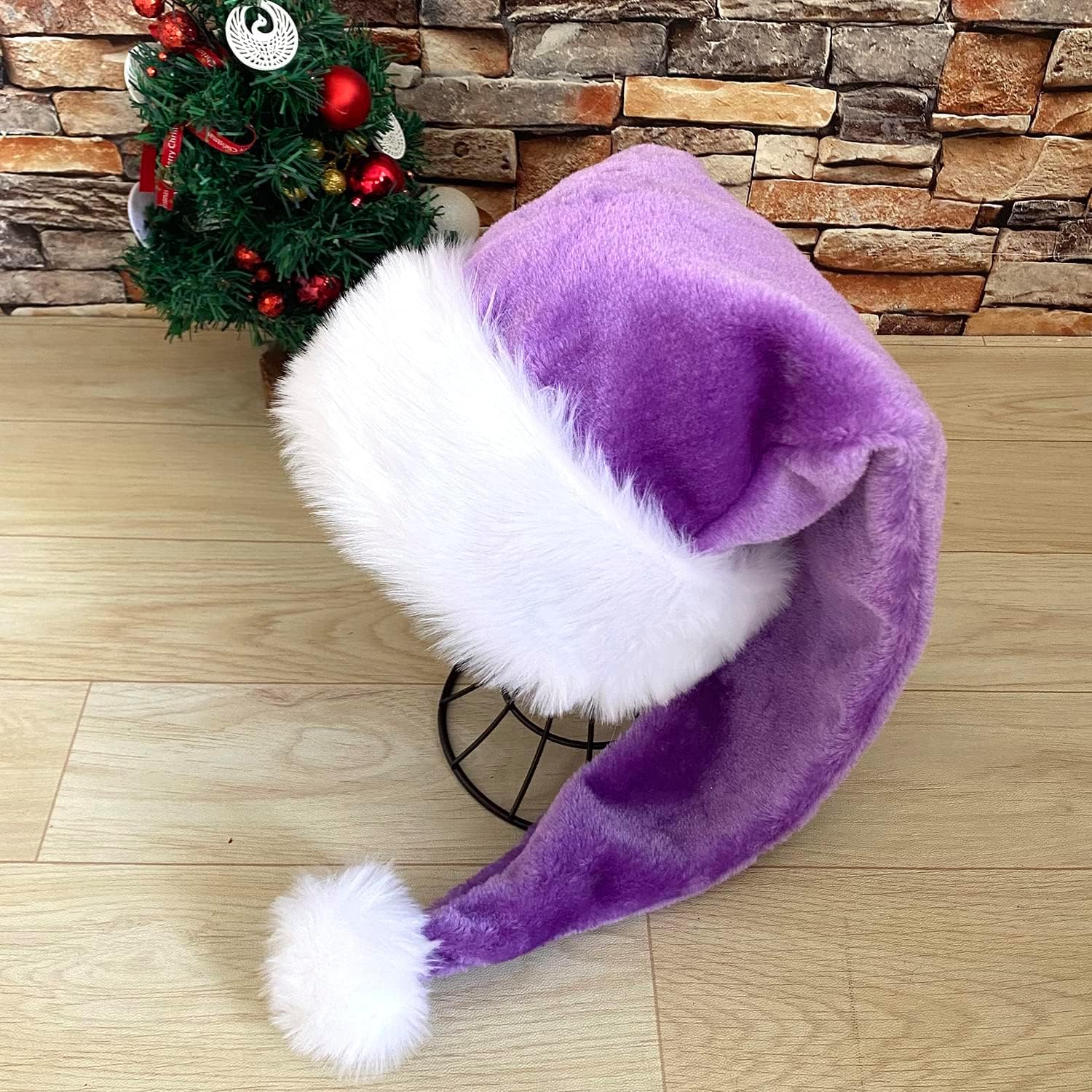 Plush Christmas Purple Santa Hat for Adults, Long Plush Purple Velvet Xmas Hat for Women Men Holiday New Year Party Supplies-32Inch - Image 5