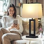 Cinkeda Table Lamp Set of 2 with USB C+A Ports & AC Outlet, Bedside Lamps, Modern Bedroom Lamps, Black Lamps for Night Stands Bedroom Living Room,Nightstand Lamp