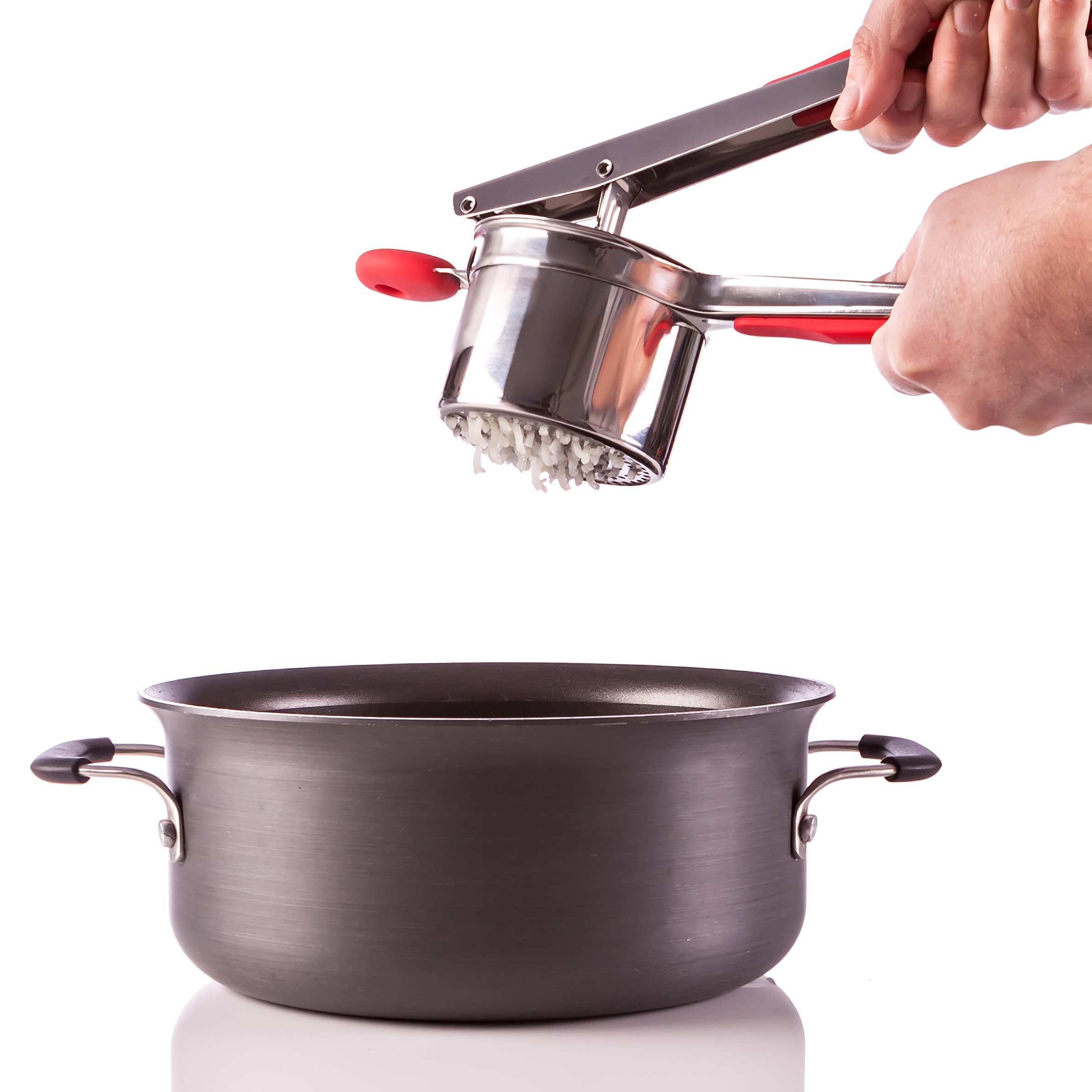 Cucino Kitchenware Potato Ricer with Silicone Comfort Grip Handle and Interchangeable Blades