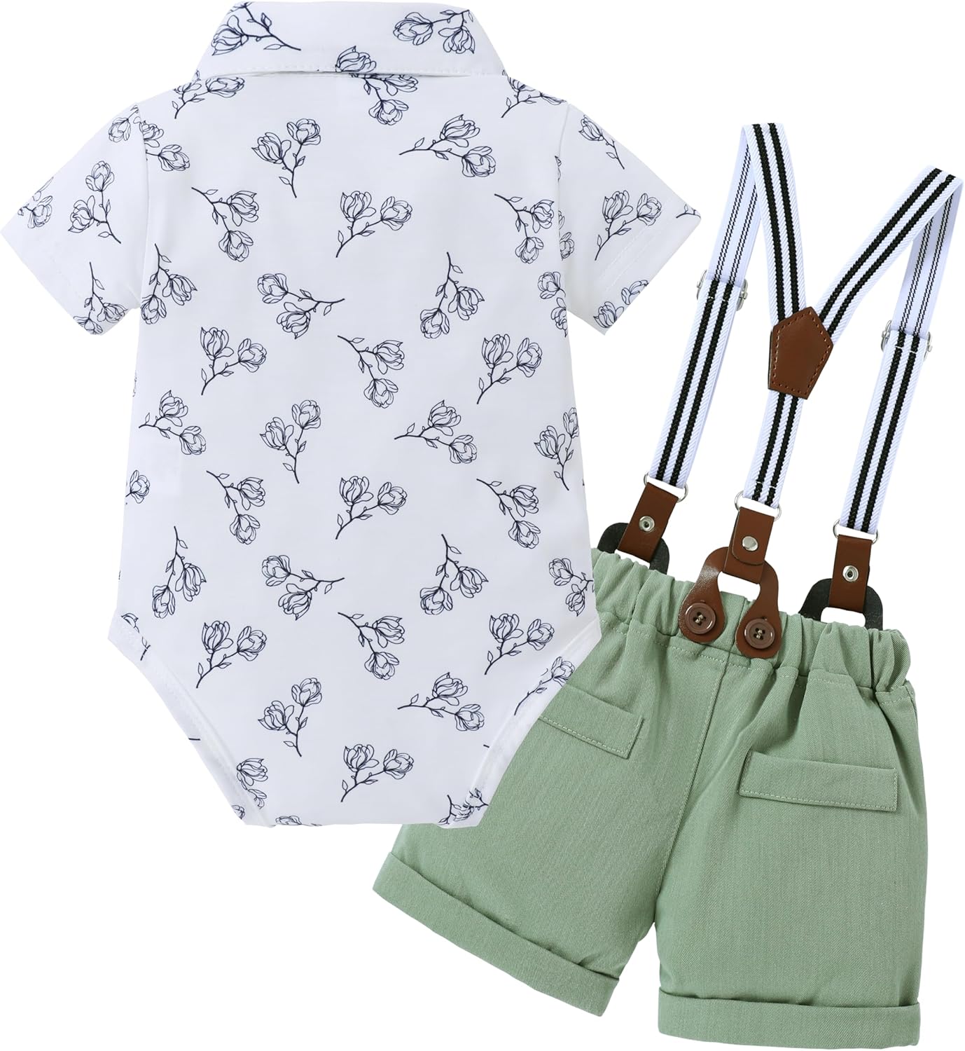 ZOEREA Baby Boy Clothes Suit Infant Short Sleeve Gentleman Outfits Dress Shirt+Bowtie+Suspender Shorts 0-18M - Image 3