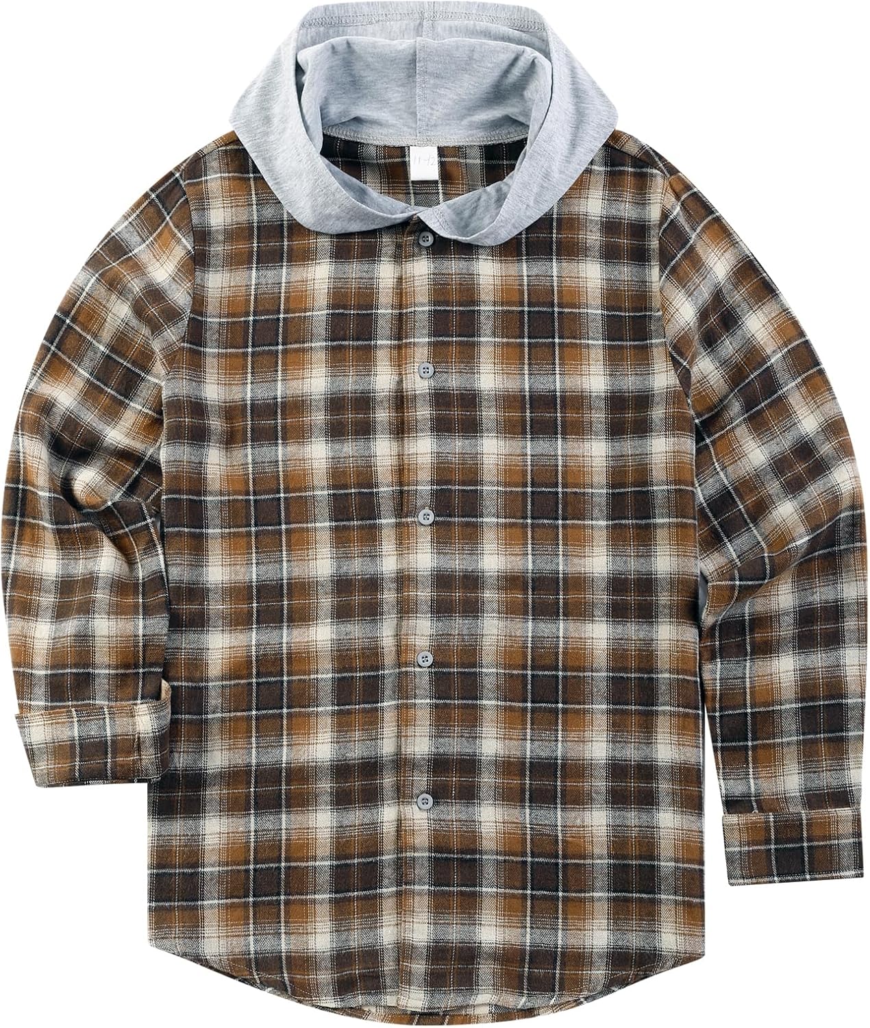Unisex Kids Flannel Plaid Shirts Boy Girl Button Down Long Sleeve Shirt with Hood 5-12Years - Image 5