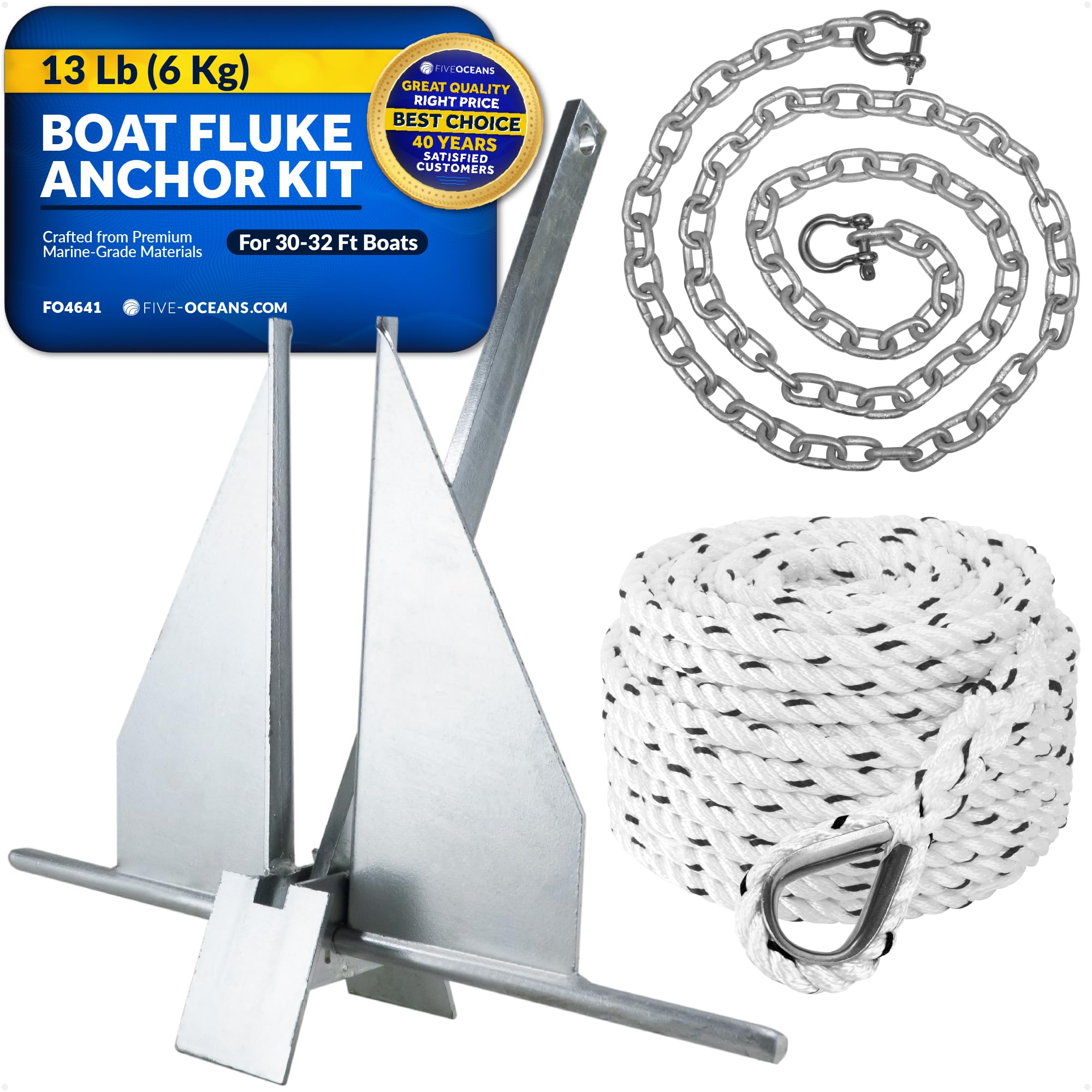Five Oceans Fluke Boat Anchor, Heavy Duty Hot Dipped Galvanized Steel, Multiple Sizes – Ideal for Pontoon, Dinghies, Boats