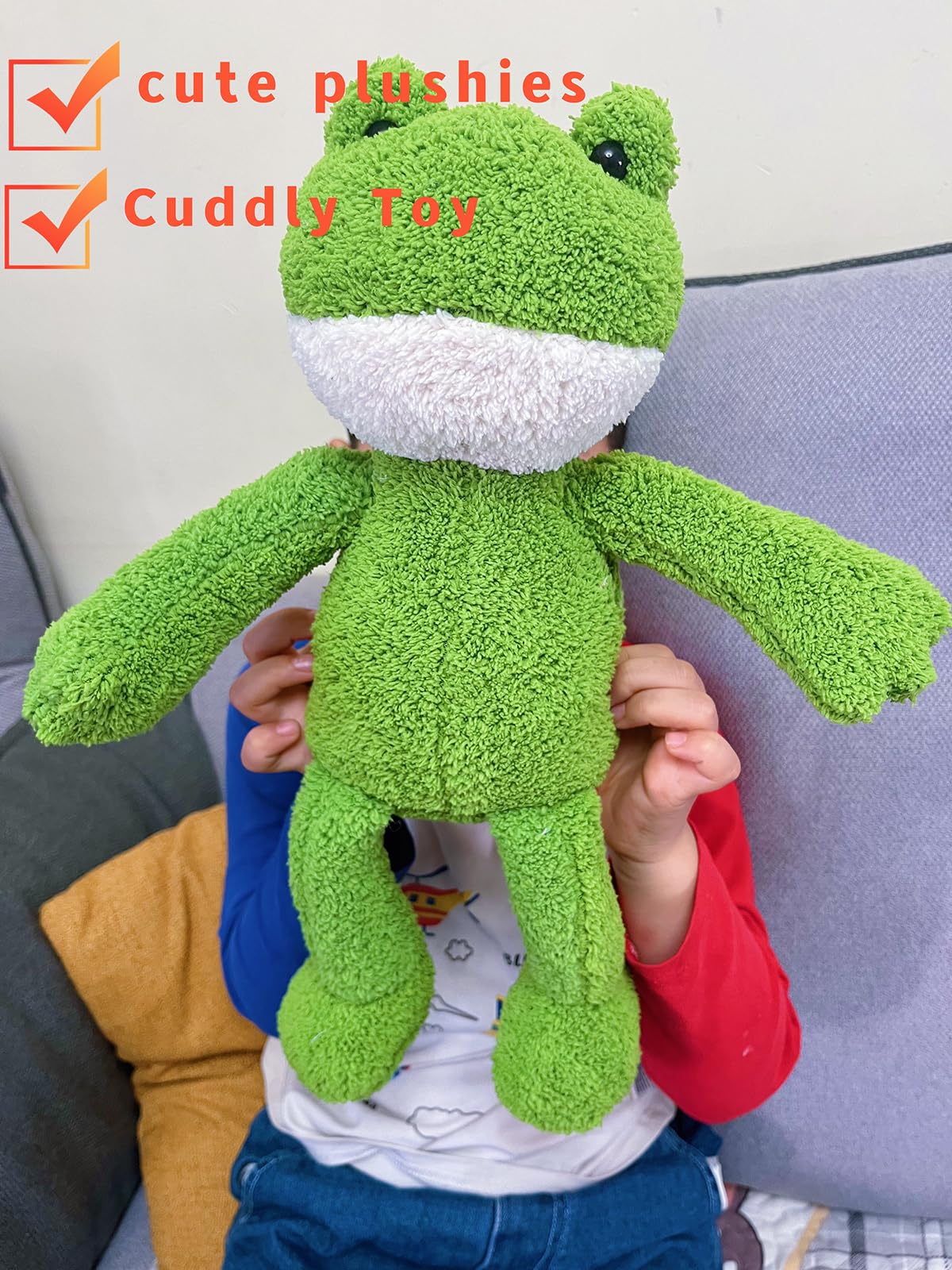 LIAOLI Frog Plush Toy Stuffed Animal, Green Frog Teddy Cute Cuddly Soft Toys Plushie 15" for Girls Boys, medium - Image 3