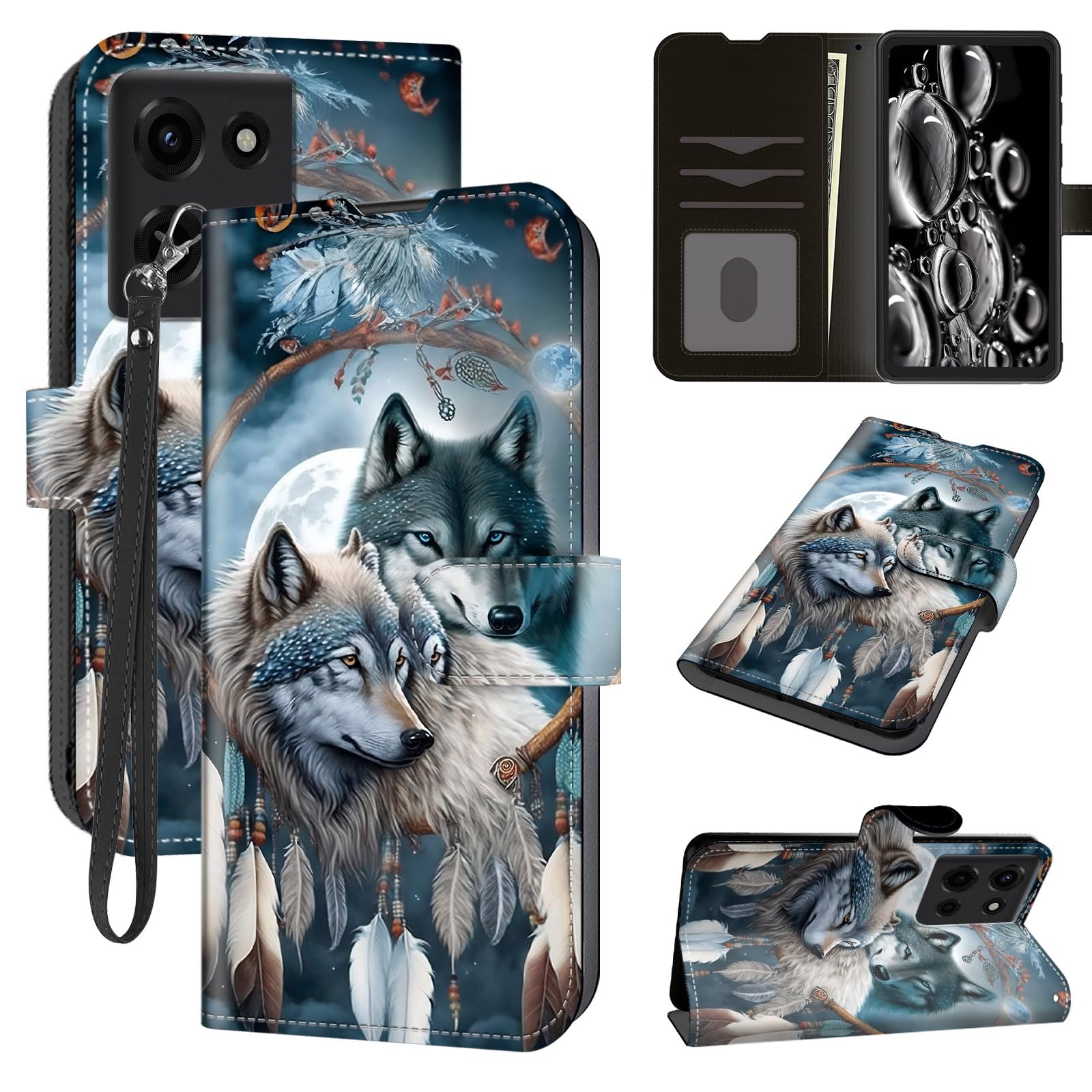 ACWDMKH for Moto G Power 2025 Case with Card Holder & Kickstand & Wrist Strap Wallet Flip Leather Magnetic Cover for Motorola G Power 2025 Case,Dream